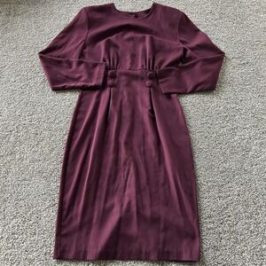 Vintage Hearts Dress Womens 4 Purple Long Sleeve Sheath Button Waist Midi
